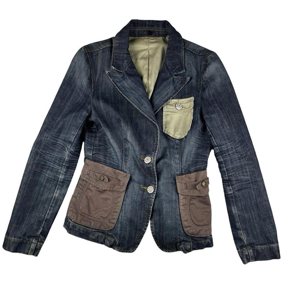 Fracomina Jean Blazer Jacket Dark Wash Blue Size L